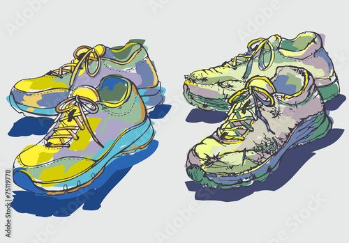 Colored New and Old Training Shoes