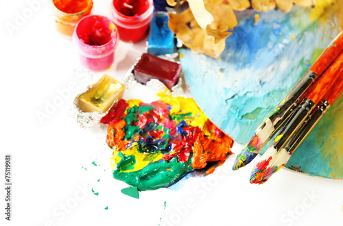 Beautiful still life with professional art materials, close up