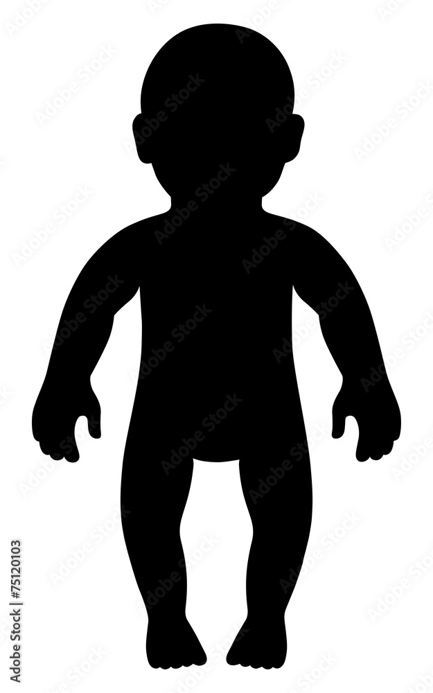Full length front view standing baby silhouette Full length front view standing baby silhouette