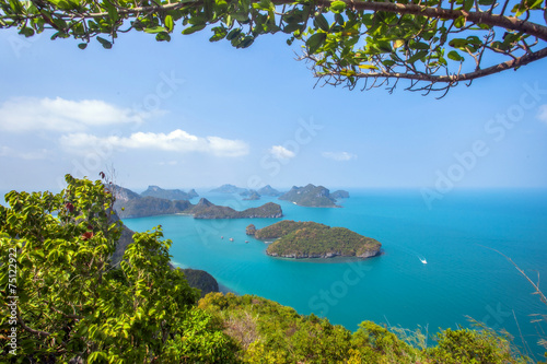 A Beach of Angthong Marine National Park. View from mountain on