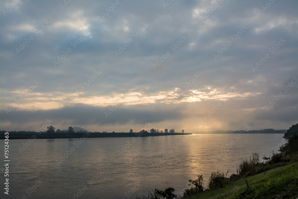 boats on Khong river in the morning ,Chiangsan in Chiangrai ,Tha boats on Khong river in the morning ,Chiangsan in Chiangrai ,Tha