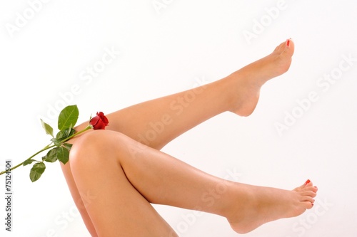 Beautiful girl legs with red rose