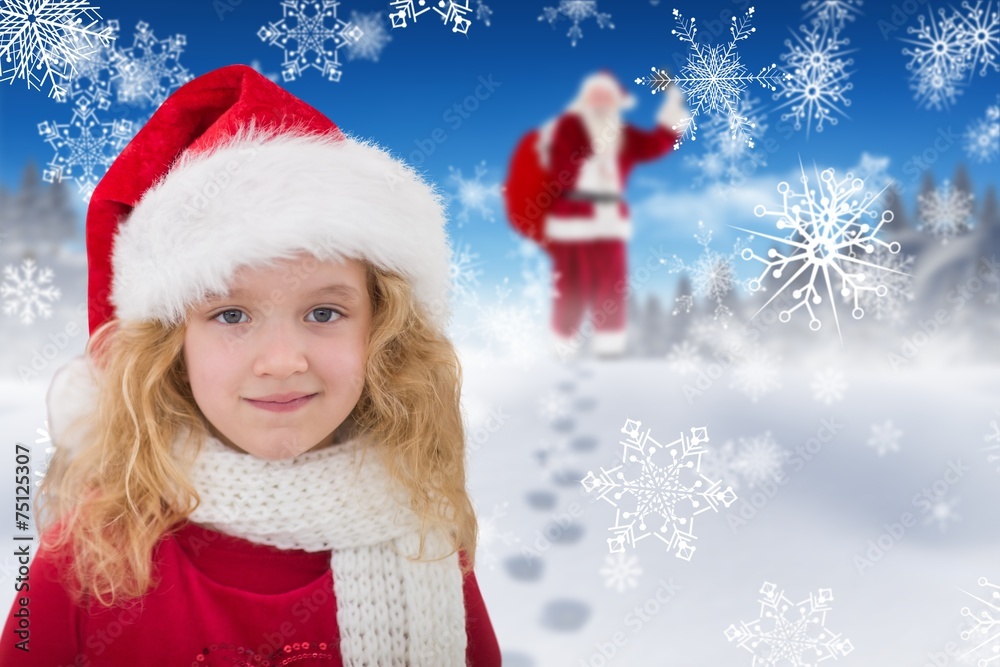 Composite image of cute girl in santa hat