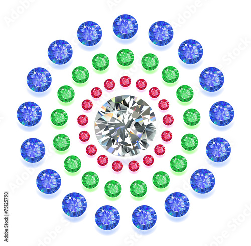 Round composition colored gems set
