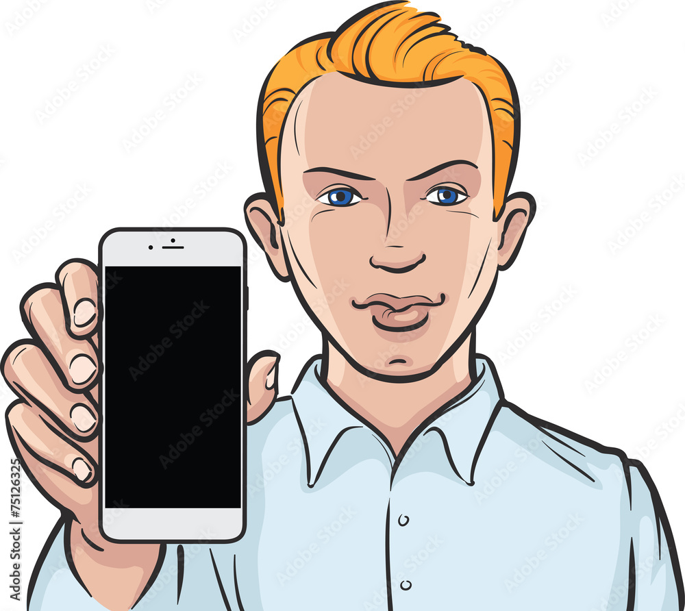 young man showing a mobile app on a smart phone young man showing a mobile app on a smart phone