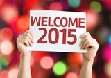 Welcome 2015 card with colorful background