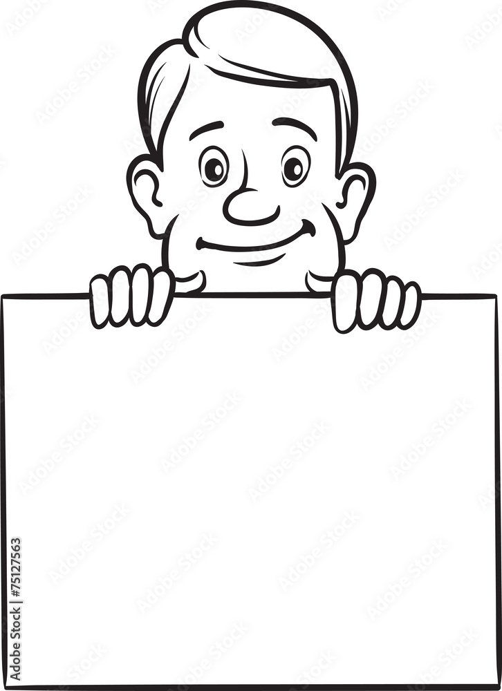 whiteboard drawing - cartoon businessman with blank placard whiteboard drawing - cartoon businessman with blank placard