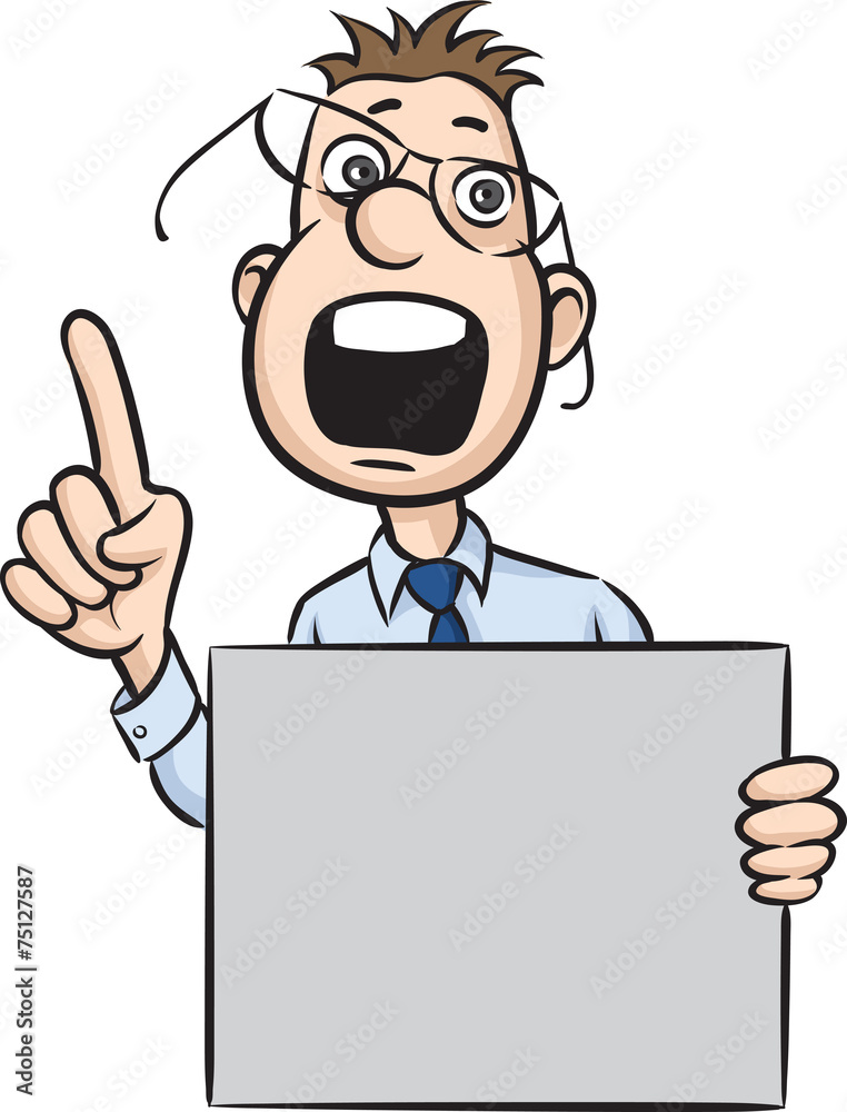 messy businessman pointing finger with blank placard messy businessman pointing finger with blank placard