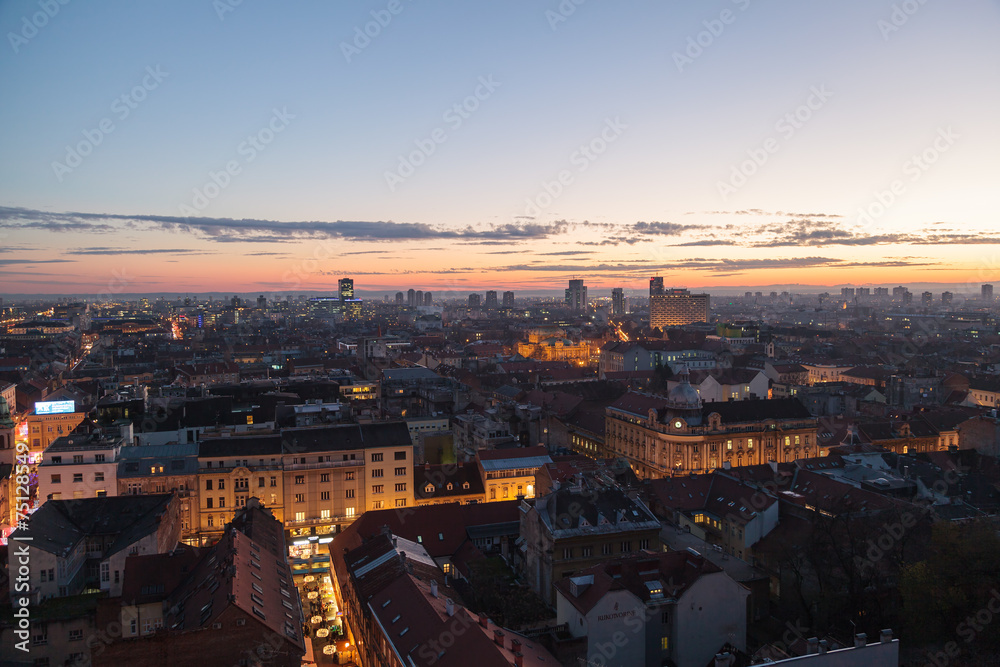 European city panorama at sunset - Zagreb, Croatia