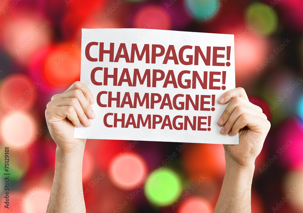Champagne! Champagne! Champagne! card with colorful background Champagne! Champagne! Champagne! card with colorful background