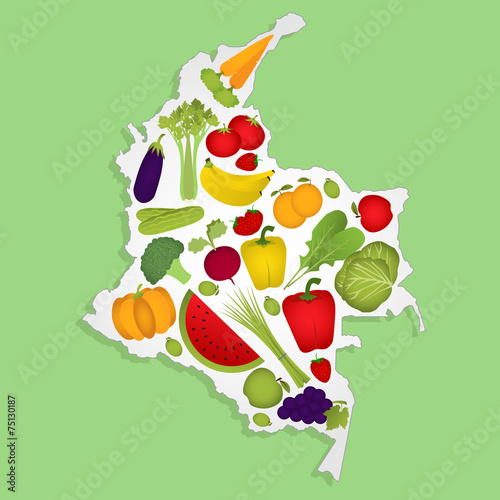 Map of Colombia with fruits