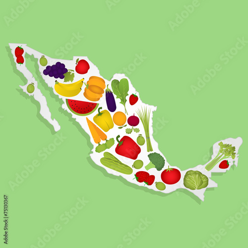 Map of Mexico with fruits