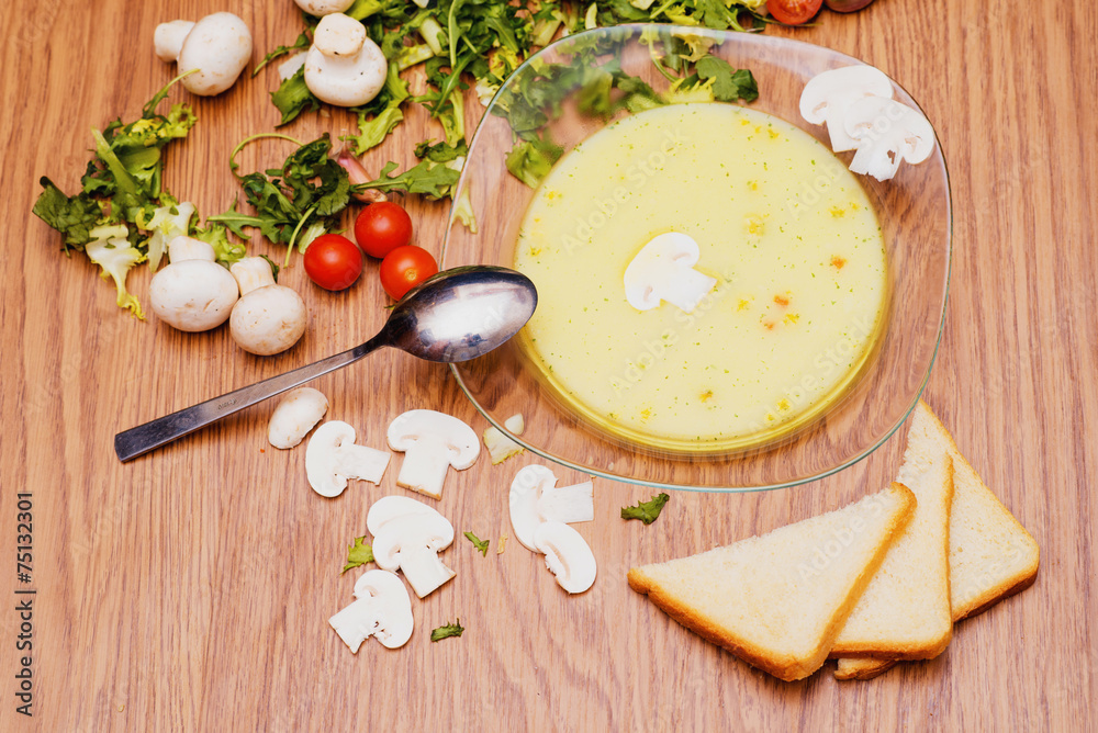 soup with mushrooms and bread soup with mushrooms and bread