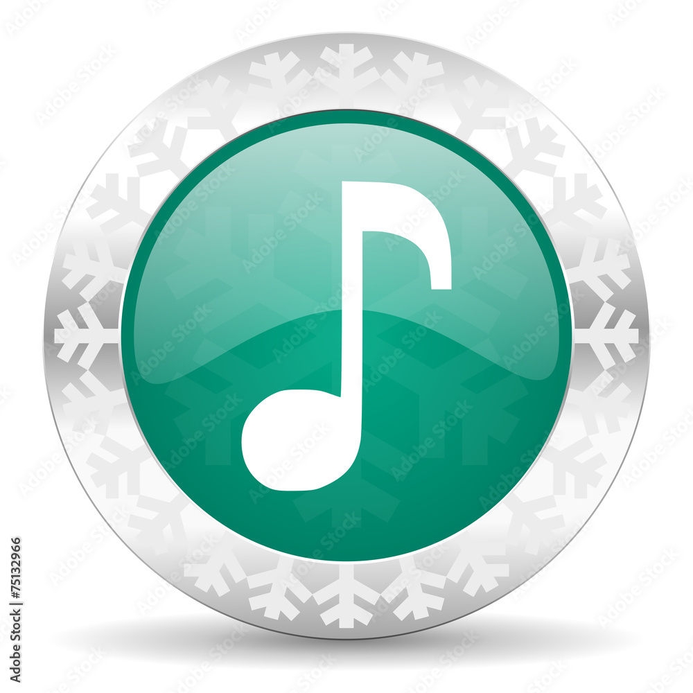 music green icon, christmas button, note sign music green icon, christmas button, note sign