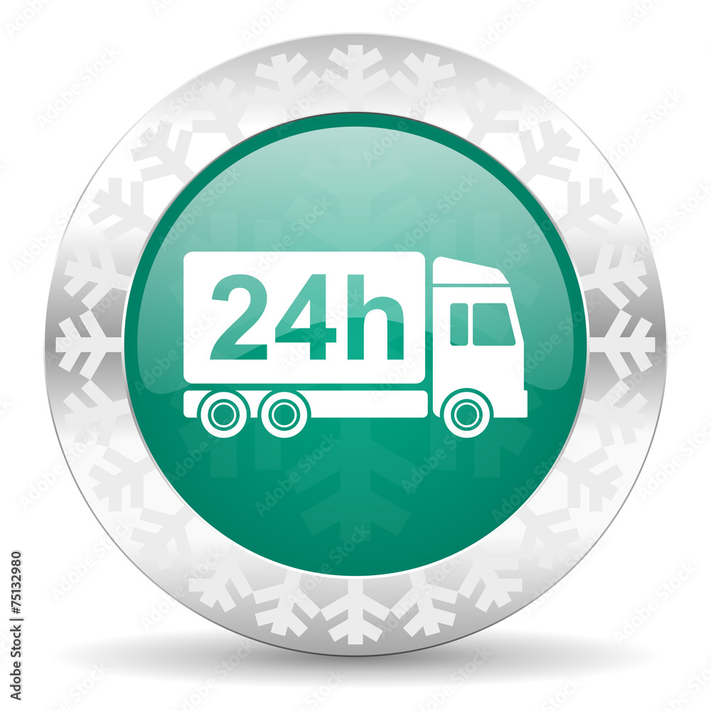 delivery green icon, christmas button, 24h shipping sign delivery green icon, christmas button, 24h shipping sign