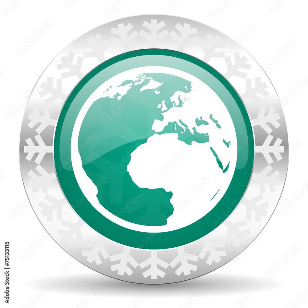 earth green icon, christmas button, world sign