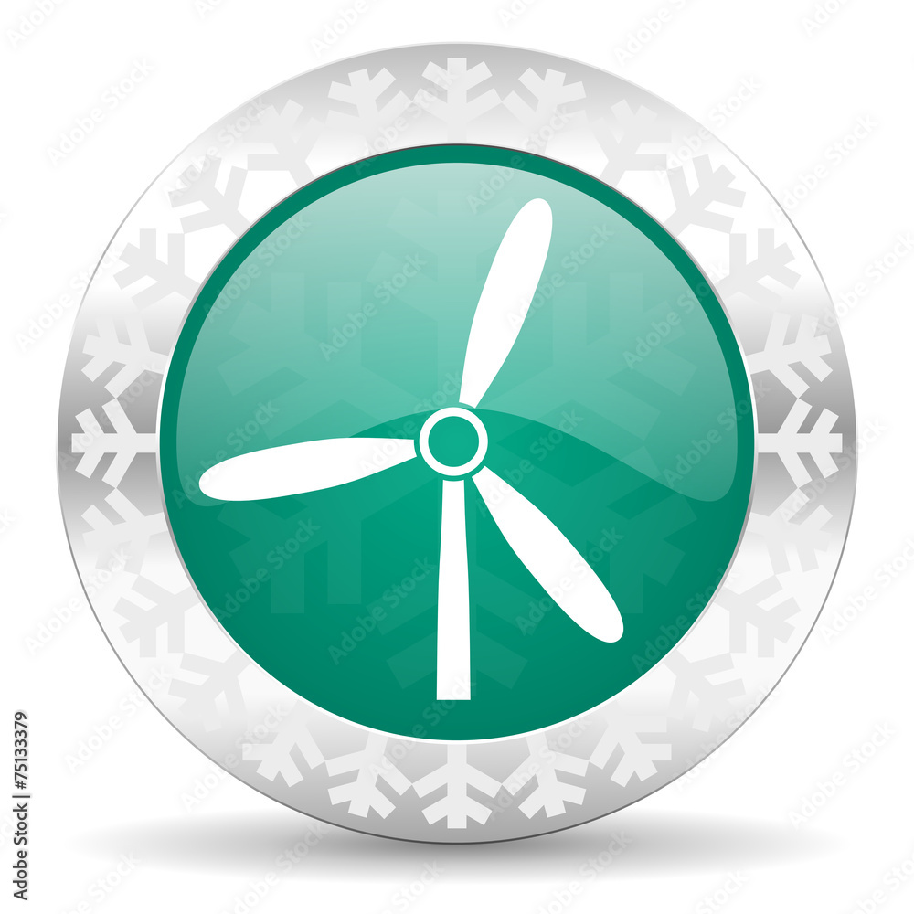 windmill green icon, christmas button, renewable energy sign