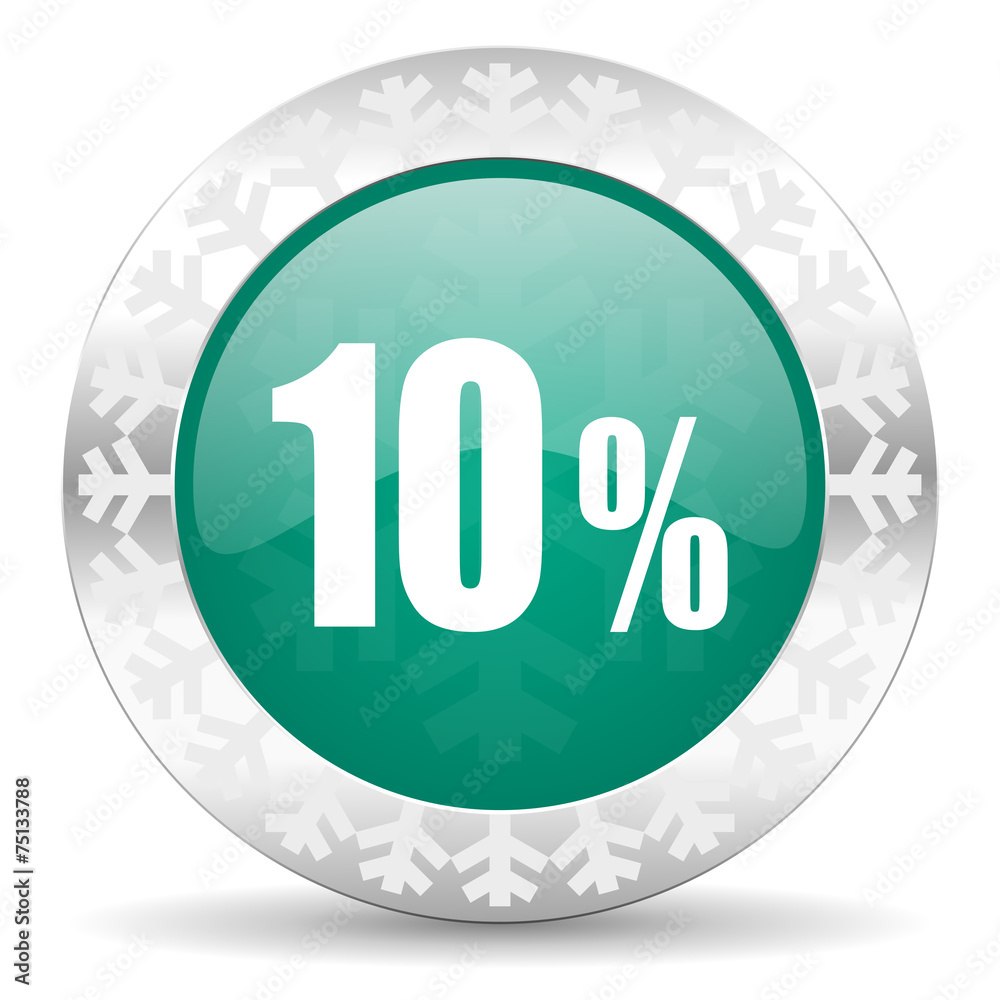 10 percent green icon, christmas button, sale sign 10 percent green icon, christmas button, sale sign