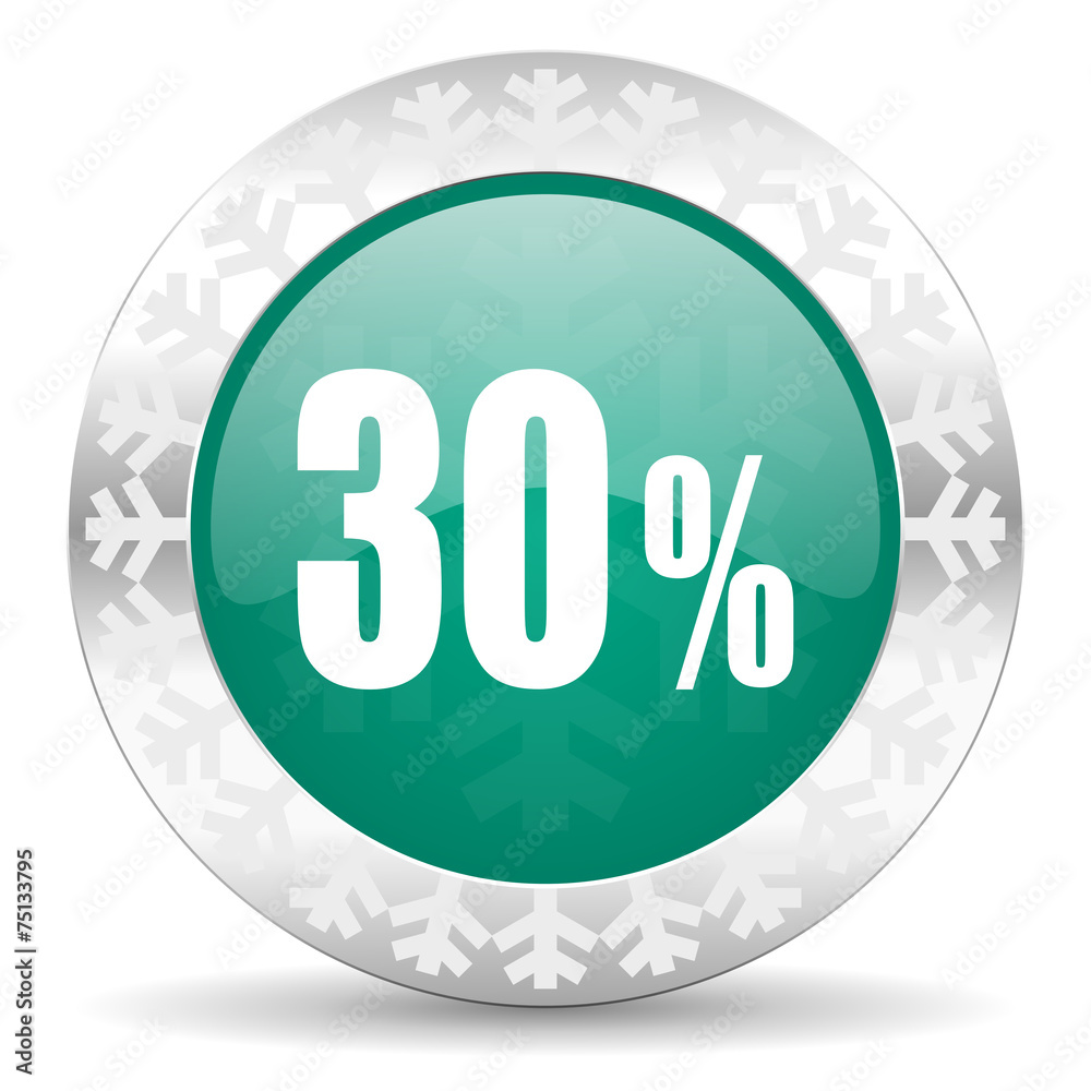 30 percent green icon, christmas button, sale sign 30 percent green icon, christmas button, sale sign