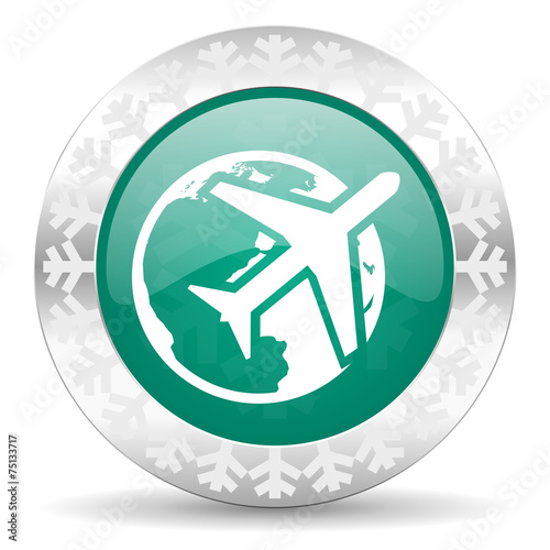 travel green icon, christmas button