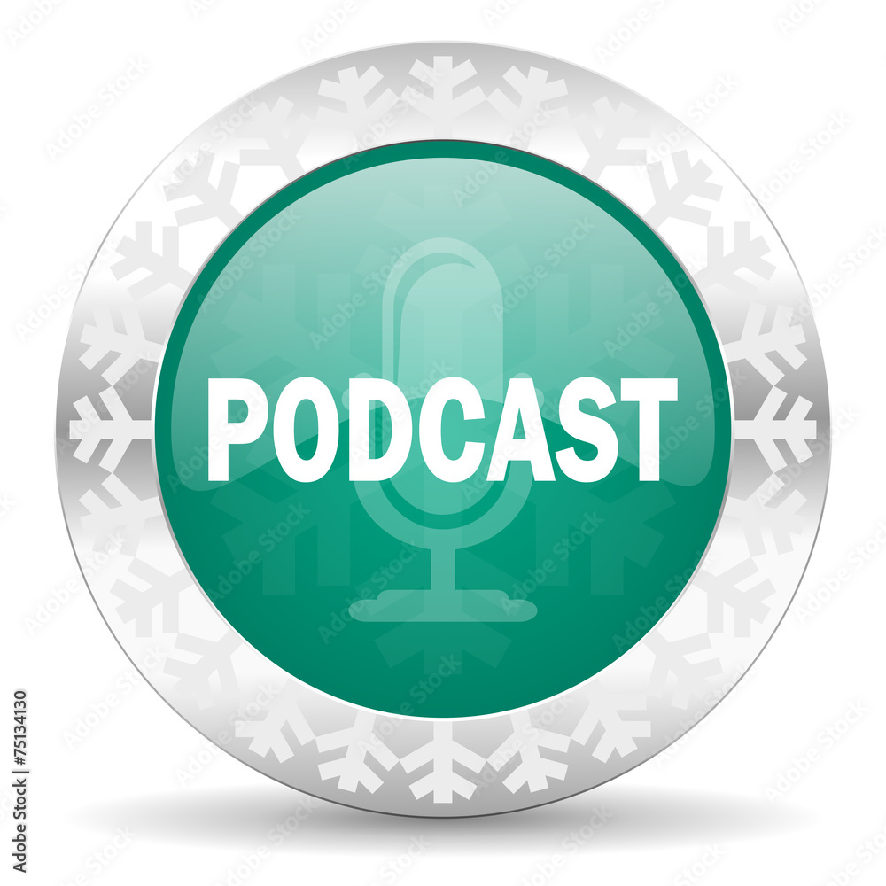 podcast green icon, christmas button podcast green icon, christmas button