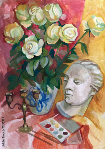 Fototapeta Naklejka Na Ścianę i Meble -  Still life a bouquet of flowers. Hand-drawn in gouache