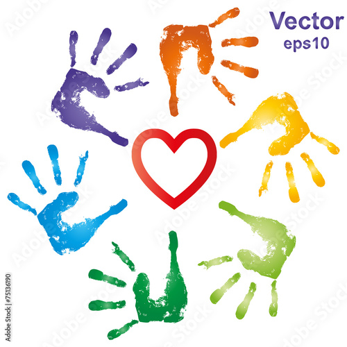 Vector conceptual hand prints and heart