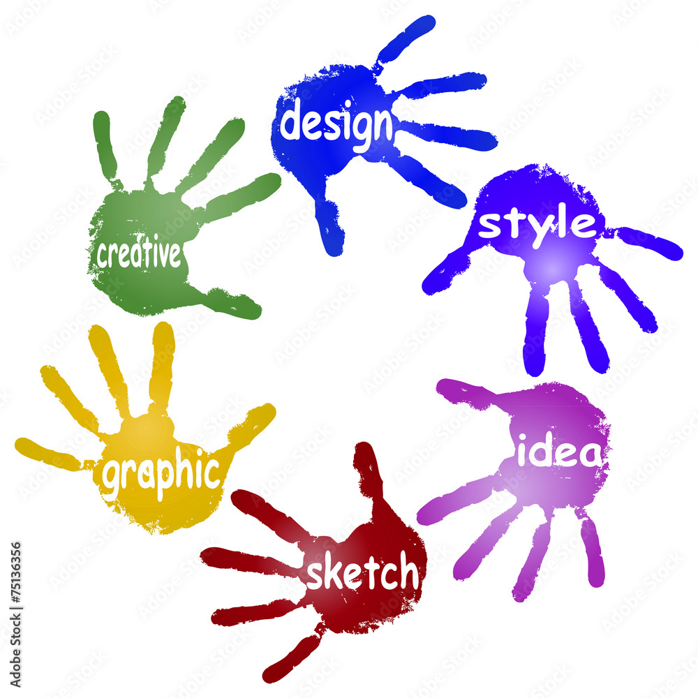 Conceptual children painted hand print word cloud Conceptual children painted hand print word cloud
