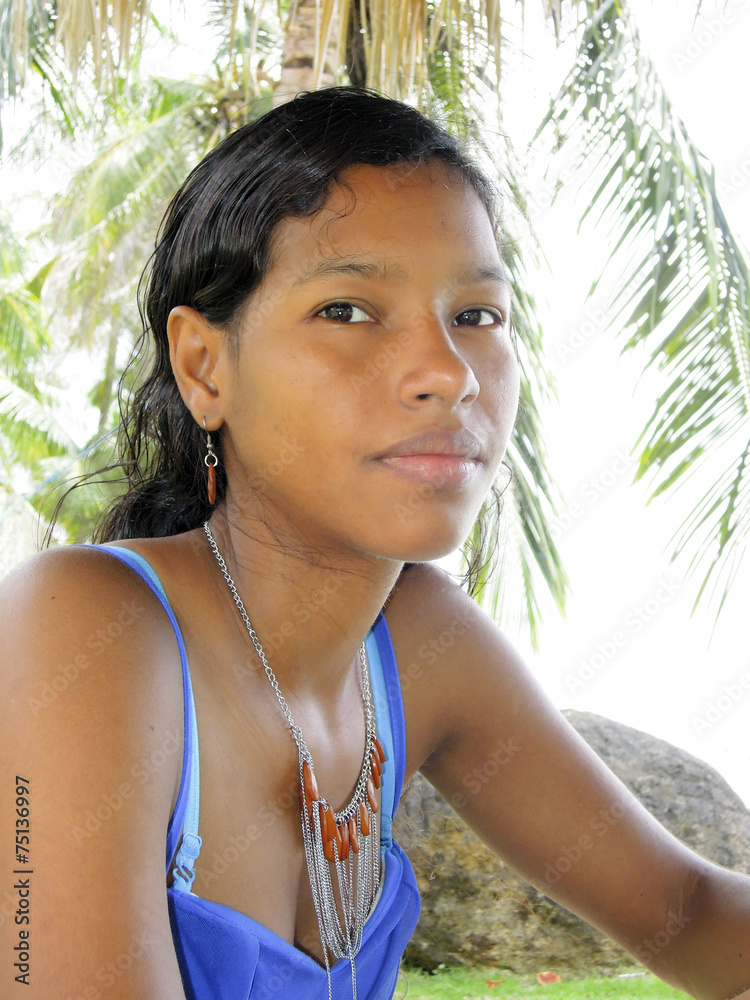 Creole Latina Nicaraguan woman in thought Corn Island Nicaragua фотография  Stock | Adobe Stock
