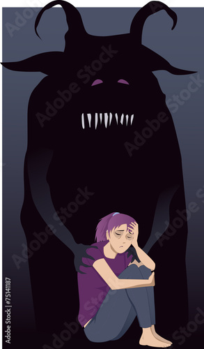 depressed teenage girl and a monster
