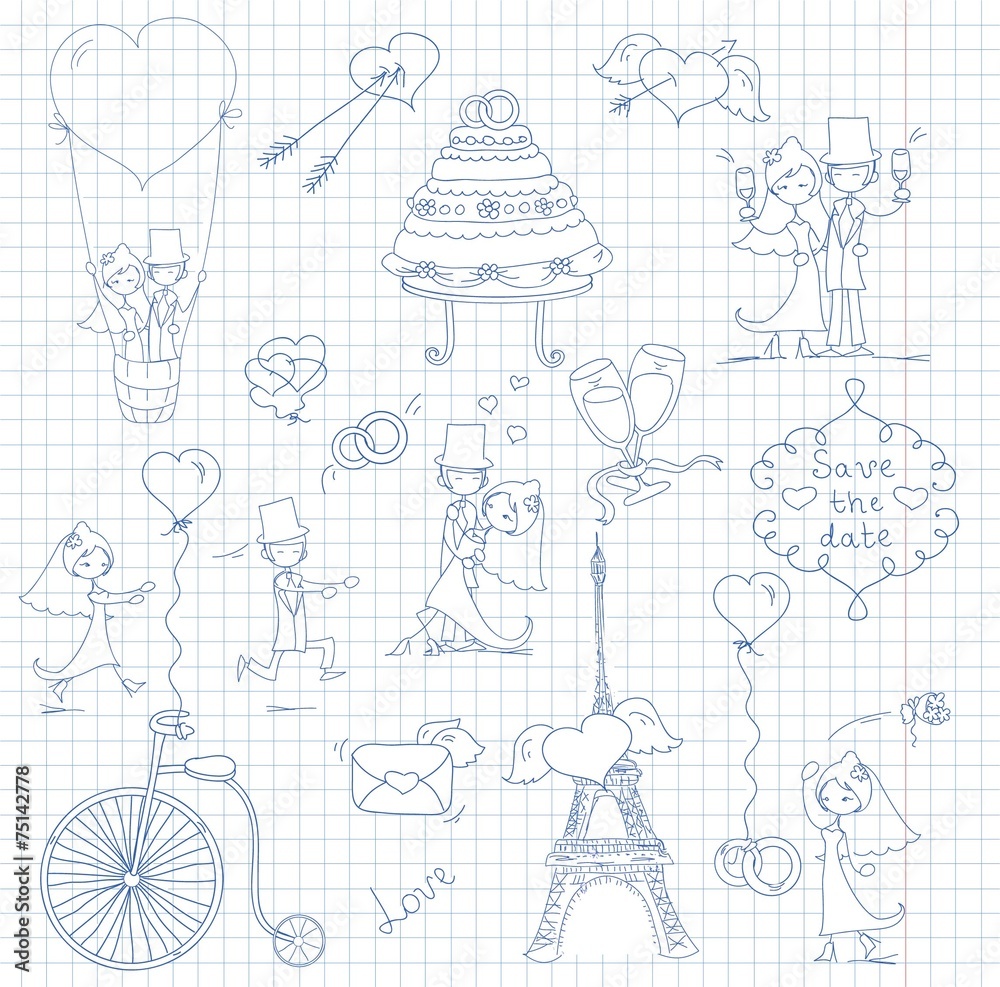 Obraz premium Каракули набор свадьба