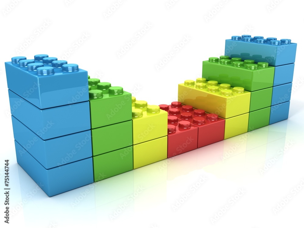Fototapeta premium Plastic building blocks forming wall, children toy isolated