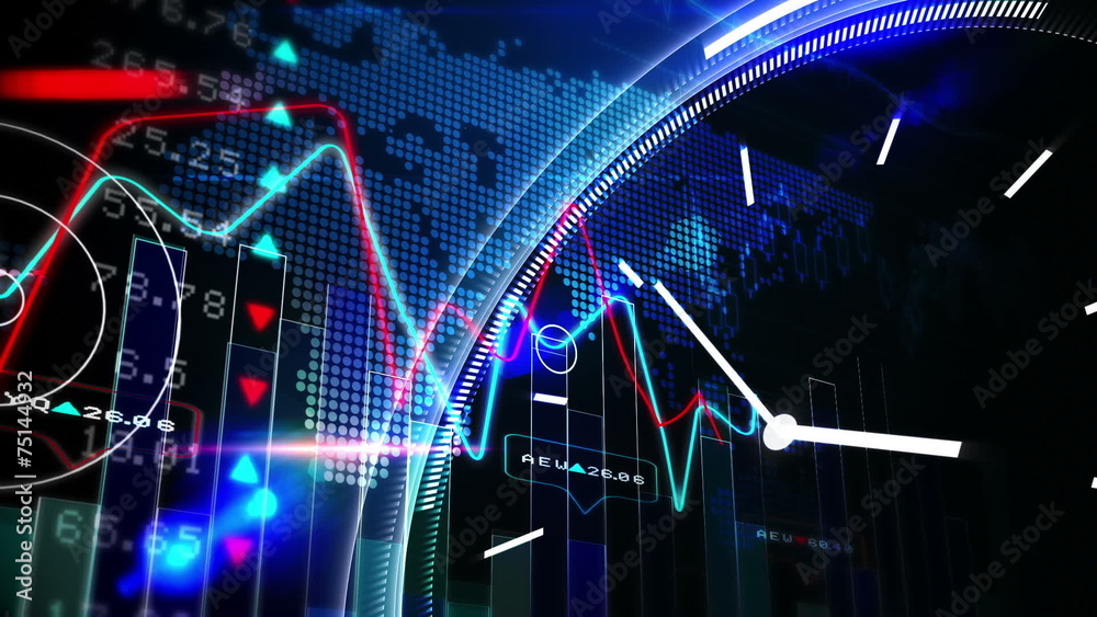 Blue stocks and shares technology screen Blue stocks and shares technology screen