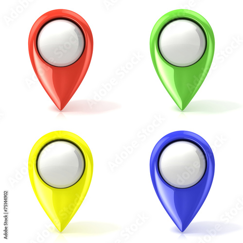 Free Download Map pointers. Red, green, yelow and blue. Isolated on white - GFXLoad