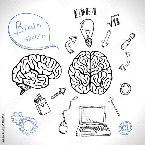 Doodles icons brain set