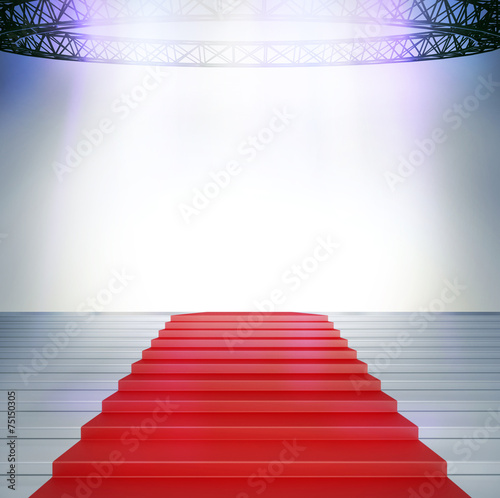 Stairs with red carpet and with lights