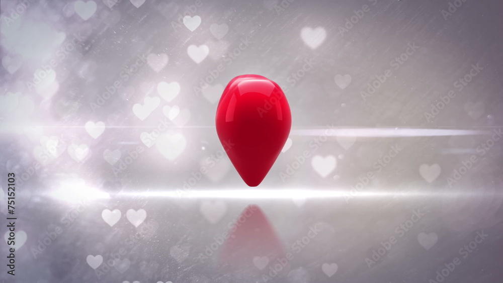 Red heart turning and exploding on glittering background