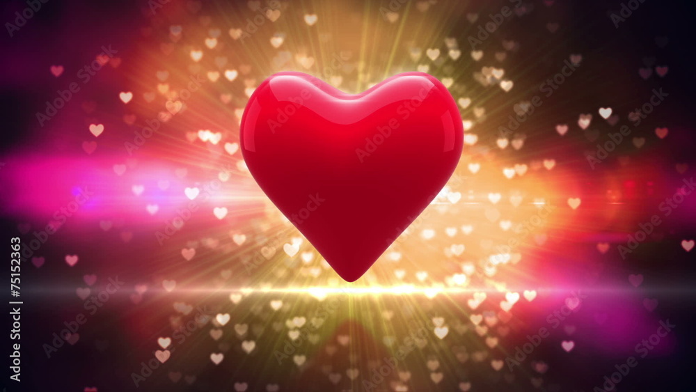 Red heart turning on glittering background Red heart turning on glittering background