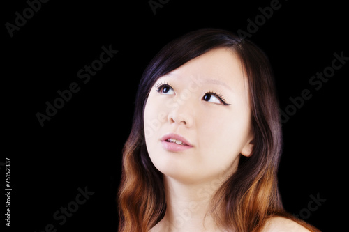 Portrait Young Attractive Chinese Woman Looking Up