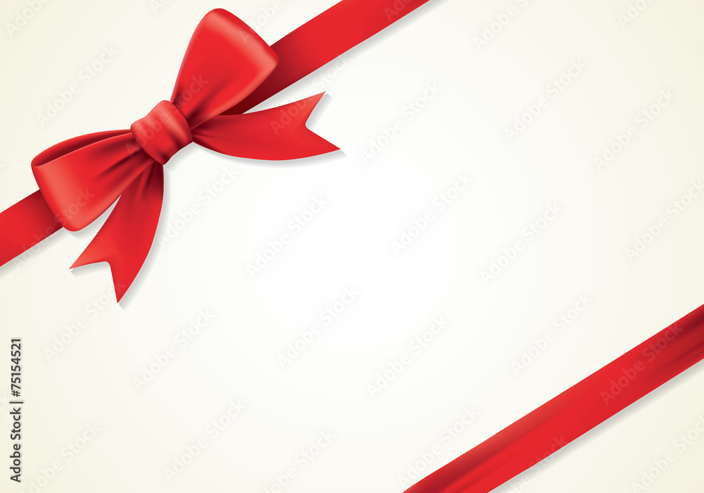 Red ribbons and greeting card, bows, new year, paper Red ribbons and greeting card, bows, new year, paper