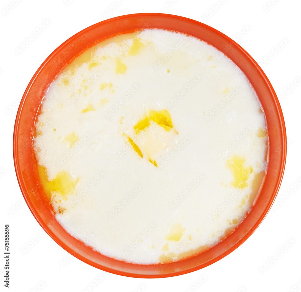 top view of semolina porridge with melting butter