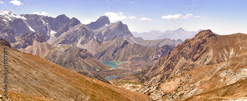 Panorama of the mountains. Lake Kulikolon. Pamir, Tajikistan. HD photo