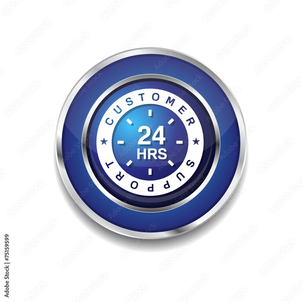 24 Hours Customer Support Blue Vector Icon 24 Hours Customer Support Blue Vector Icon