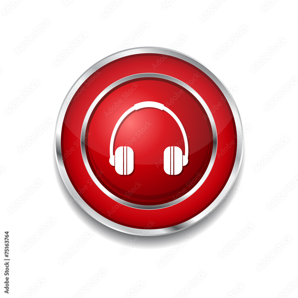Head Phone Red Vector Icon Button Head Phone Red Vector Icon Button