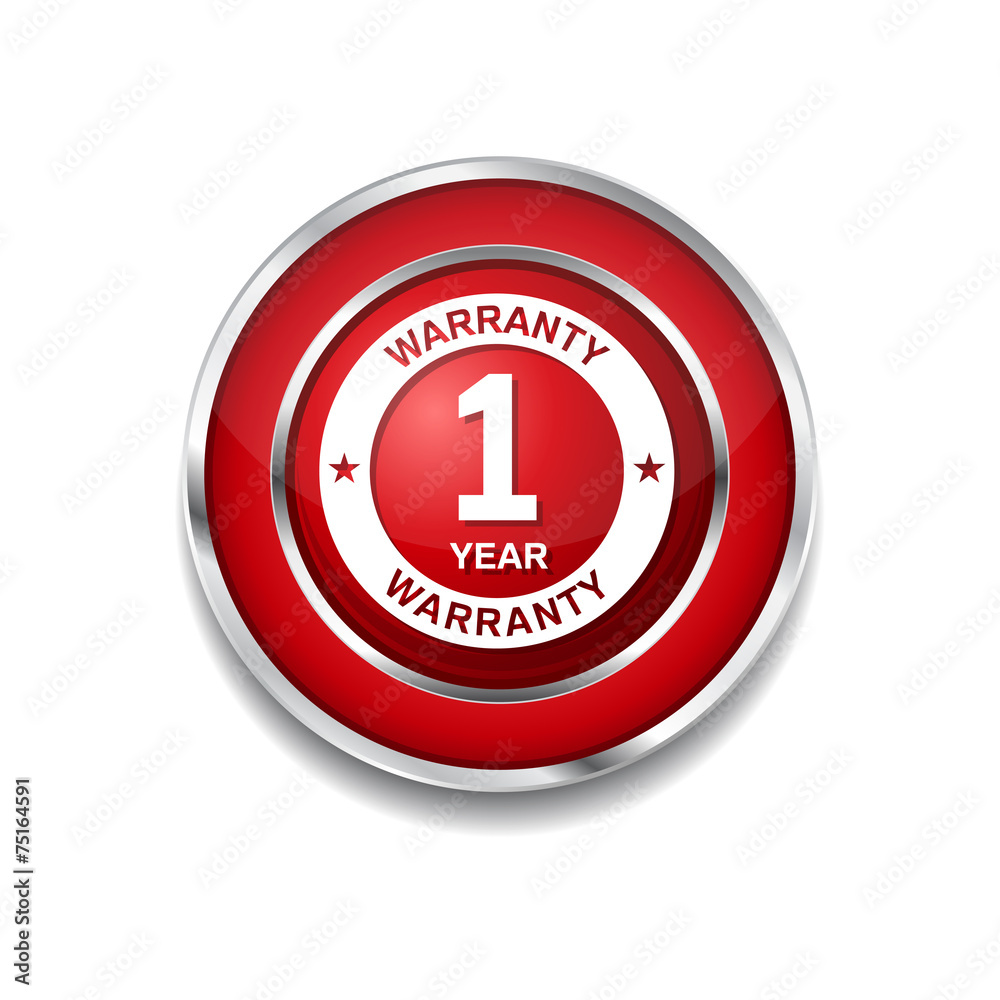 1 Year Warranty Red Vector Icon Button