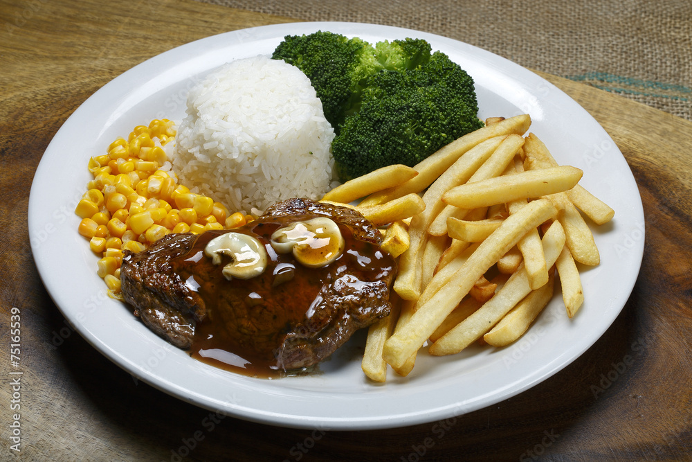 Dish with meat, potatoes and vegetables