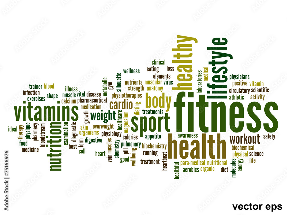 Vector conceptual fitness health word cloud Vector conceptual fitness health word cloud