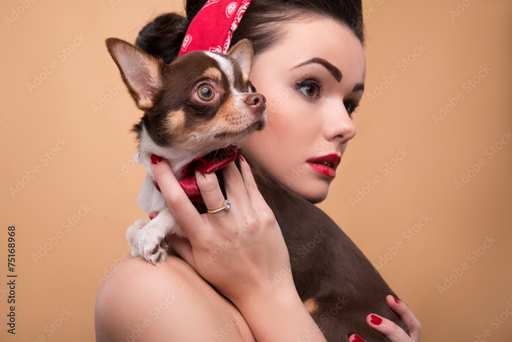 Pretty brunette  girl in retro style