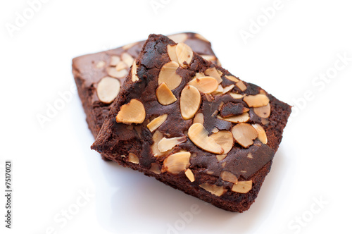 Chocolate brownie portions with almond slice