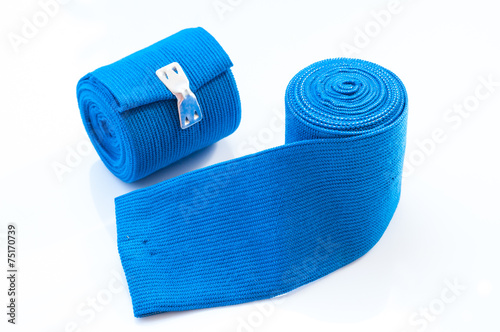 Medical blue elastic Bandage isolated on white background